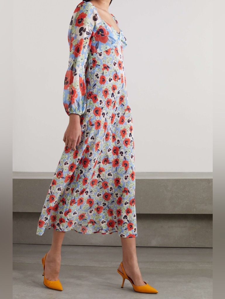 Rixo Gio Pansy Silk Midi Dress Womens Xs